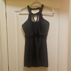 Bikini Top Solid Black Crochted In 2 Sections Size 14 Flattering